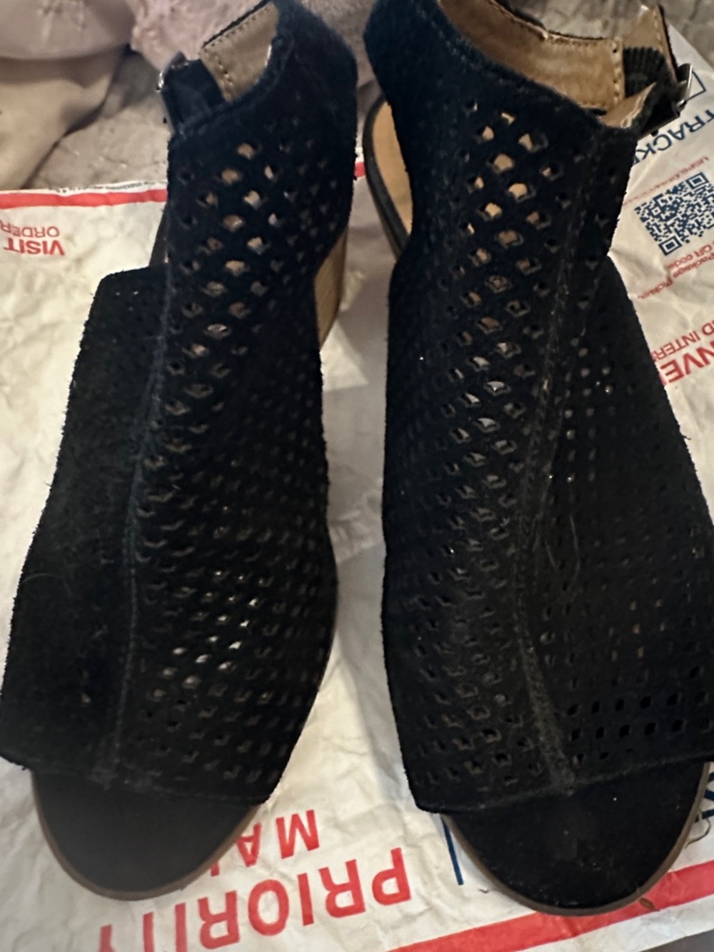 Lucky Brand Black Perforated Suede Slingback Mules